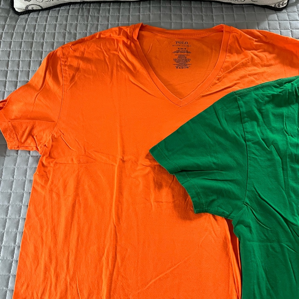 Polo by Ralph Lauren Men’s V-Neck T-Shirt in Bright Orange - Picture 4 of 5